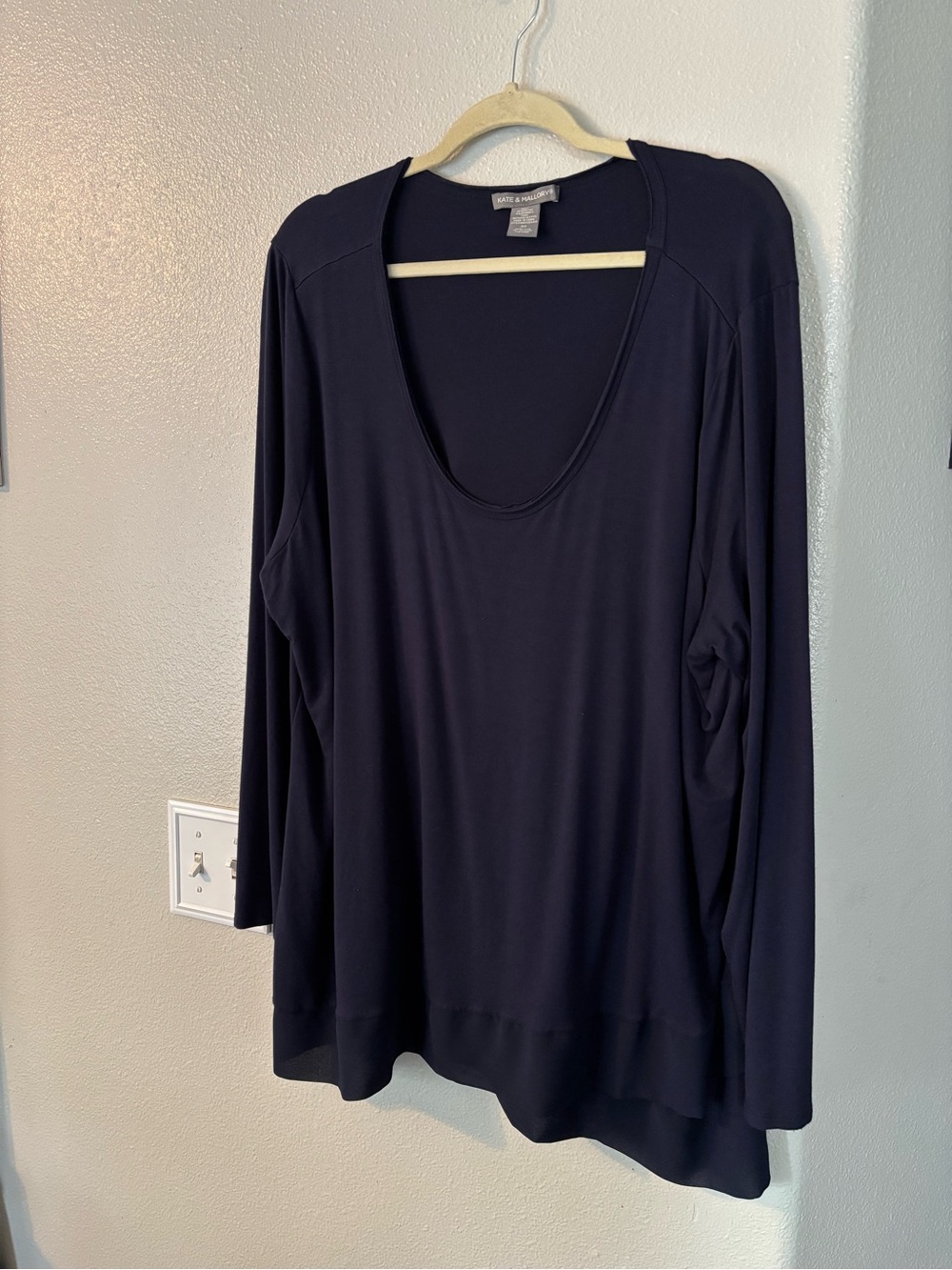 Kate & Mallory Navy Blue Tunic Top Long Sleeve Layered Trim Knit Womens Plus 3X